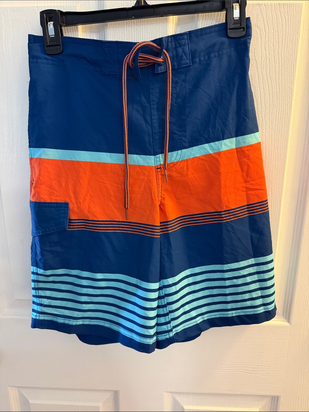 George Navy, Orange and Aqua Striped Swim Board Shorts